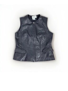 Vintage 1990s Y2K INC Leather Zip Front Vest Black Women’s M Minimalist Moto